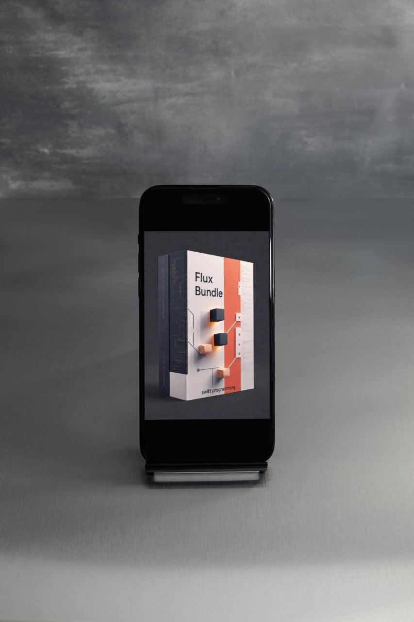 A black smartphone on a small display stand, showing a digital mockup of a book or module cover titled 'Slate Module' on its screen, set against a dark gray textured background.
